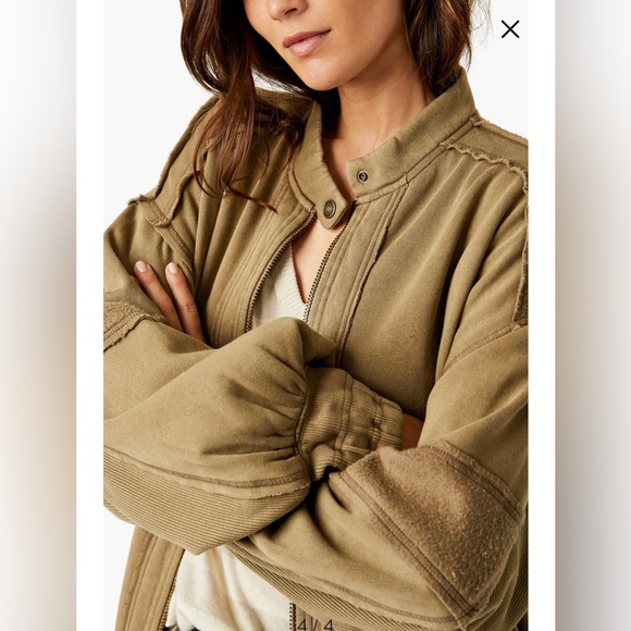 FREE PEOPLE Lou Oversized Moto Zip Fleece Jacket In Olive Stone size Small - Picture 9 of 12